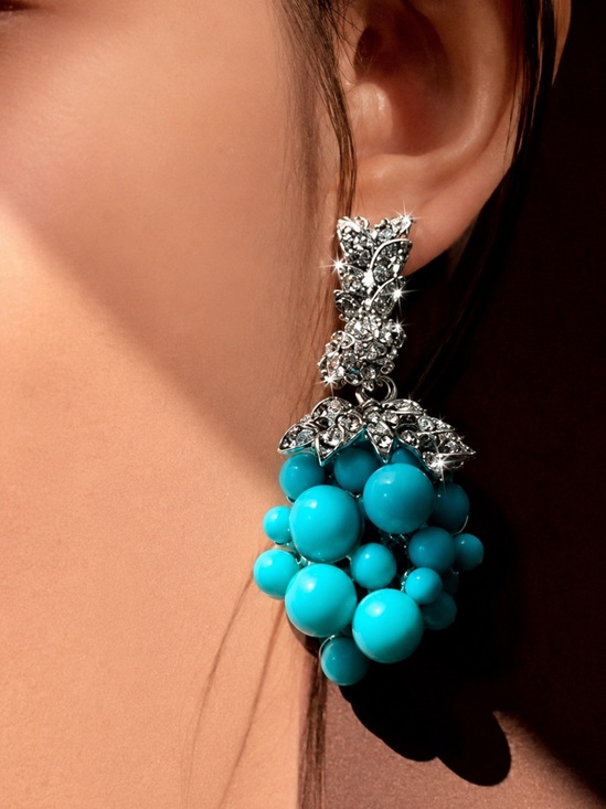 Anthropologie Jewelry - Turquoise Bead Cluster Drop Earrings